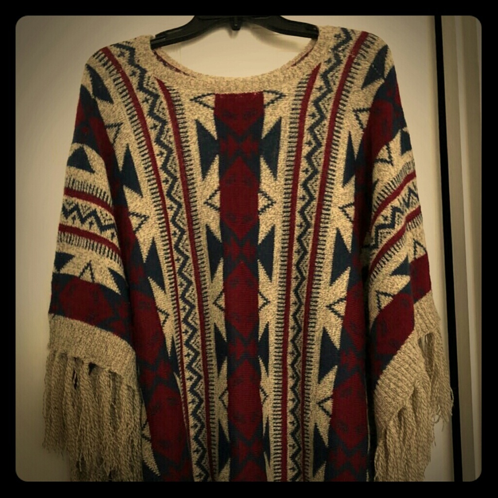 Ladies Charlotte Russe poncho style fringe sweater